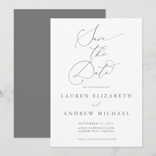 Silver Gray Minimalist Save the Date Invitation (Front/Back)
