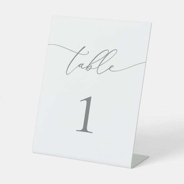 Silver Gray Minimalist Table Number Pedestal Sign (Front)