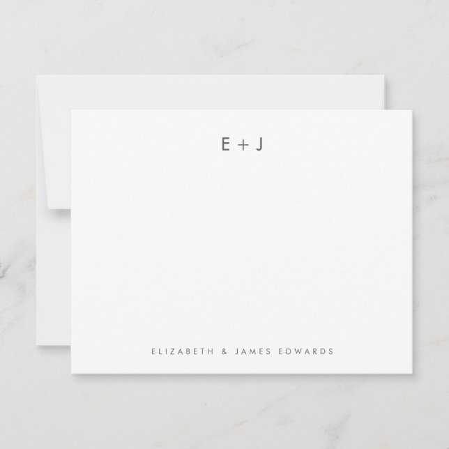 Silver Gray Modern Monogram Initials Personalized Note Card (Front)
