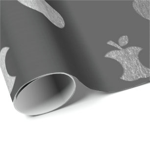 Silver Gray Monochromatic Metallic Apple Fruit Wrapping Paper