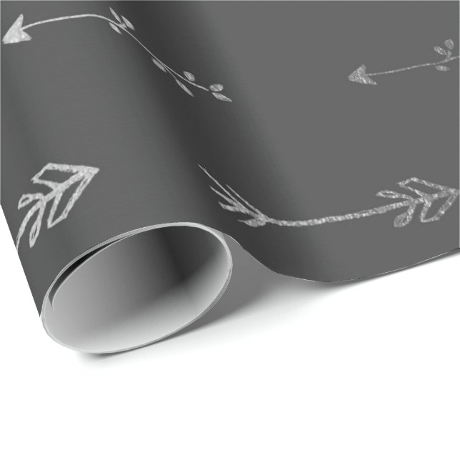 Silver Gray Monochromatic Metallic Arrows Black Wrapping Paper (Roll Corner)