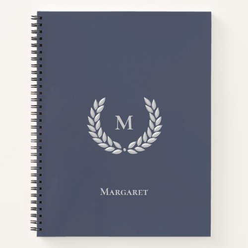 Silver Gray Monogram  Laurel on Steel Gray Notebook