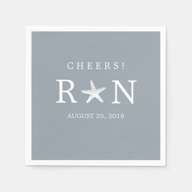 Silver Gray Monogram Starfish | Wedding Paper Napkins (Front)