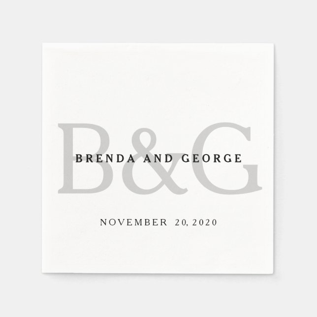 Silver Gray Monogram Wedding Paper Napkins (Front)