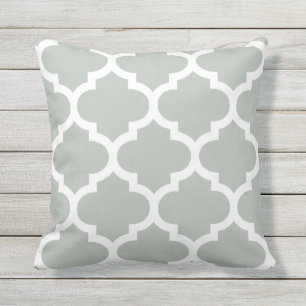 Silver Gray Moroccan Quatrefoil Outdoor Pillows