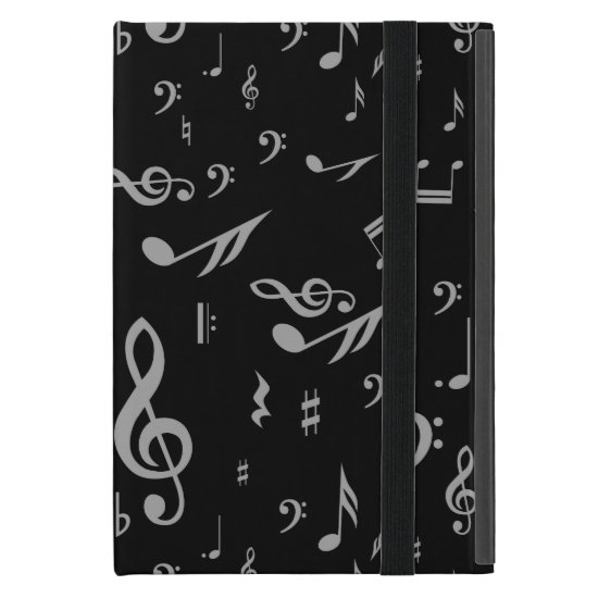 Silver Gray Musical Notes on Black Case For iPad Mini
