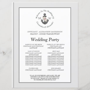 Silver Gray Nautical Floral Anchor Wedding Program