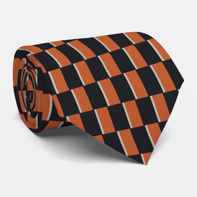 Silver Gray Navy Orange Red Pattern Neck Tie (Rolled)