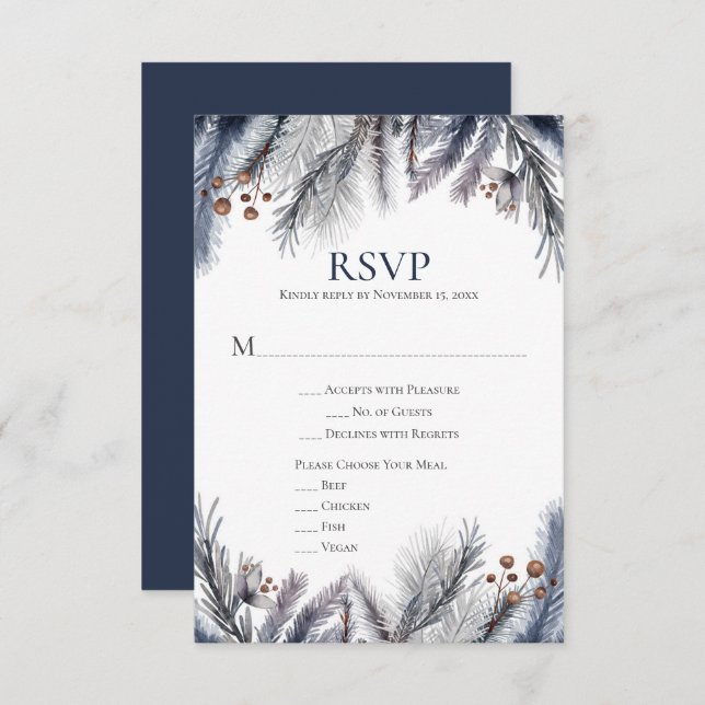 Silver Gray Navy  RSVP Card (Front/Back)