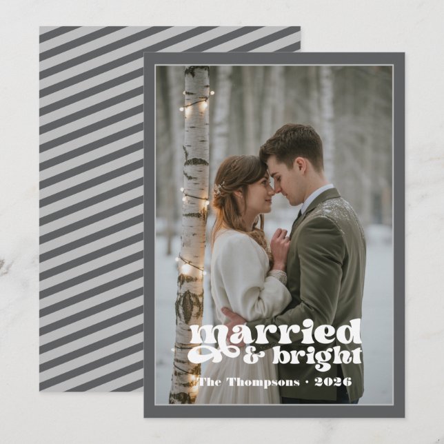 Silver & Gray Newlyweds Christmas Holiday Card (Front/Back)