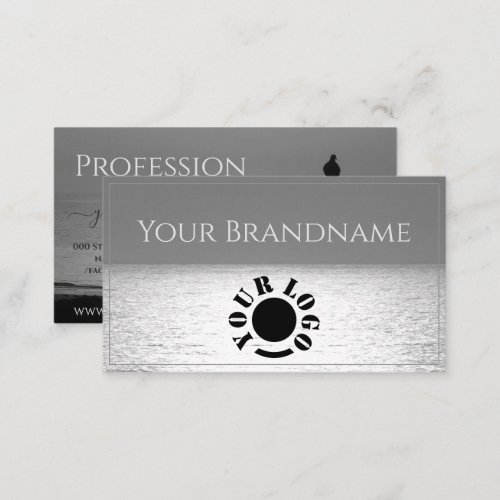 Silver Gray Ocean Black Palm and Bird Silhouette Business Card