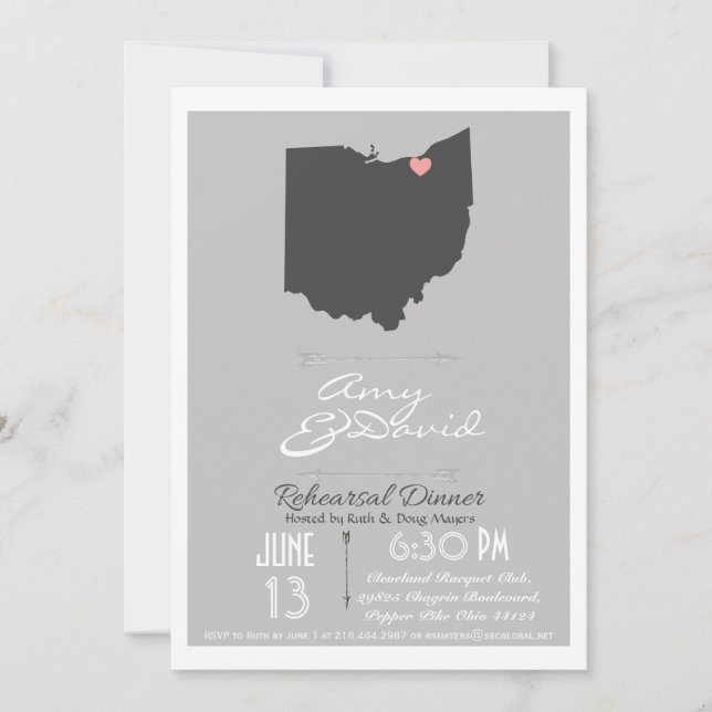 Silver Gray Ohio State Rehearsal Dinner Invitation (Front)