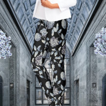 Silver Gray on Black Modern Vintage Floral Toile