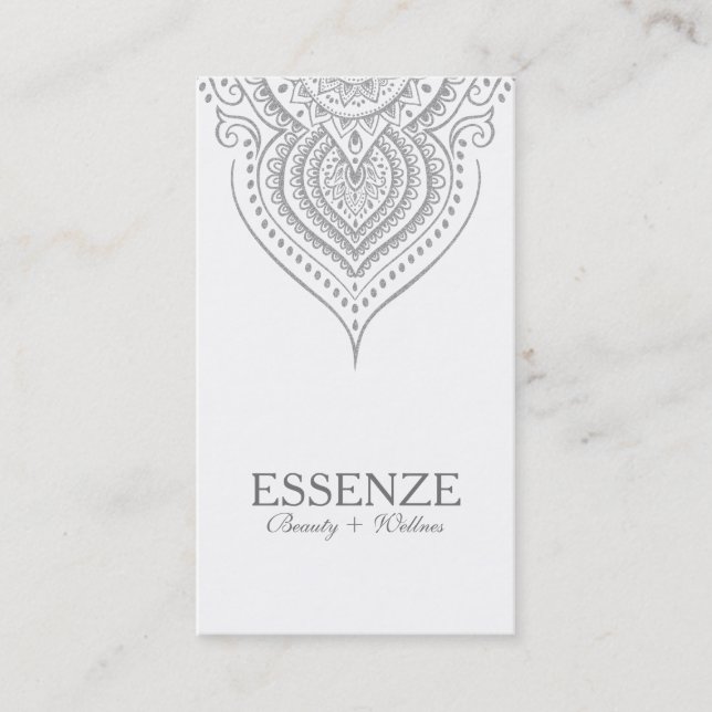 Silver-gray On White Paisley Lace Business Card (Front)