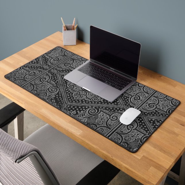 Silver Gray Ornamental w/out Initial Desk Mat (Office 2)
