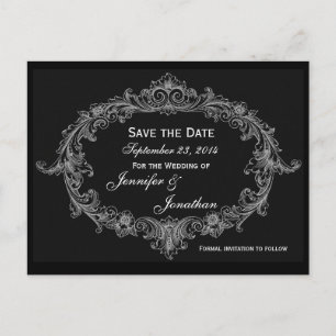 Silver Gray Oval Frame Save Date Wedding Announcement Postcard