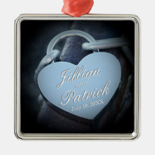 Silver Gray Padlock Chain Link Lovers Metal Ornament