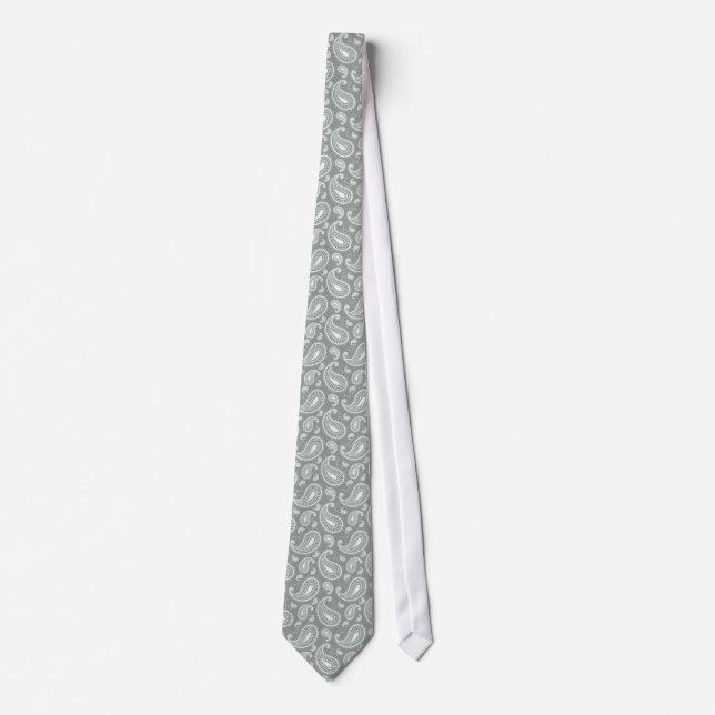 Silver Gray Paisley Neck Tie (Front)