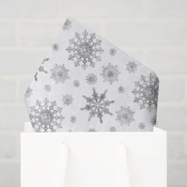 Silver Gray Pattern Of Snowflakes Tissue Paper (Gift Bag)