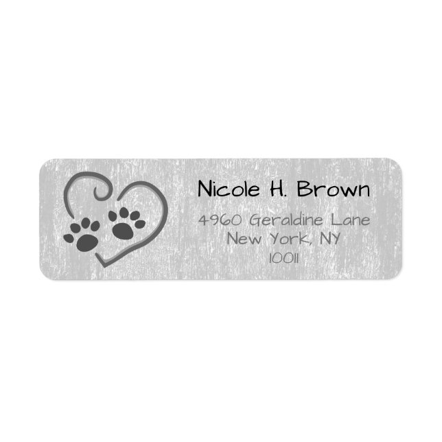 Silver Gray Paw Prints On Heart Mailing Address Label (Front)