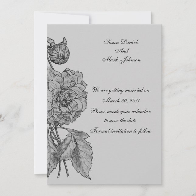 Silver Gray Peony Floral Wedding Save The Date Invitation (Front)
