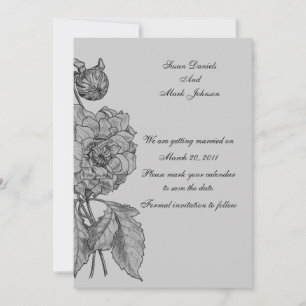 Silver Gray Peony Floral Wedding Save The Date Invitation