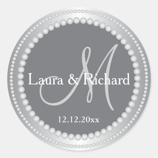 Silver Gray Personalized Wedding Monogram Seals (Front)