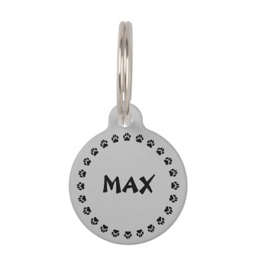 Silver Gray Pet ID Tag With Paw Prints