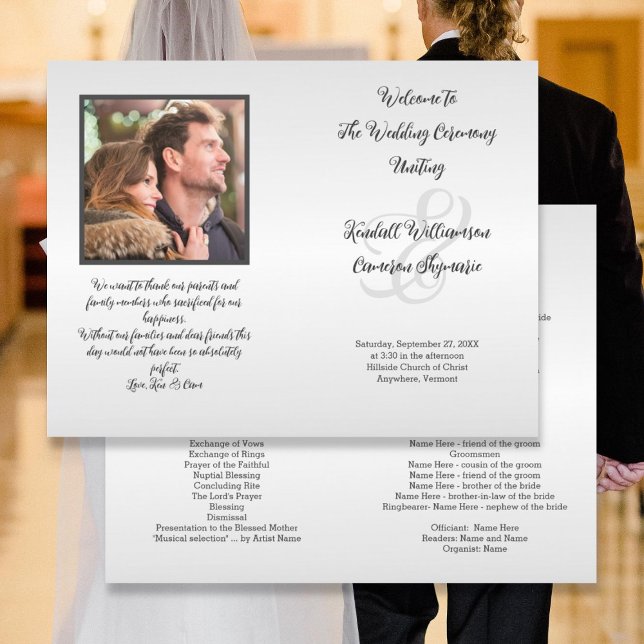 Silver Gray Photo Wedding Program Folded (Creator Uploaded)