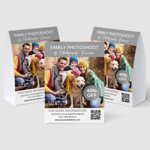 Silver Gray Photoshoot Discount Offer QR Code Table Tent