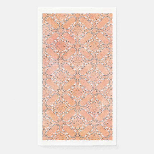 Silver Gray Pink Orange Metallic Filagree Pattern Paper Guest Towels (Front)