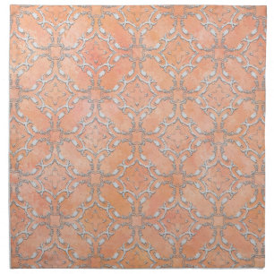 Silver Gray Pink Orange Metallic Filigree Pattern Cloth Napkin