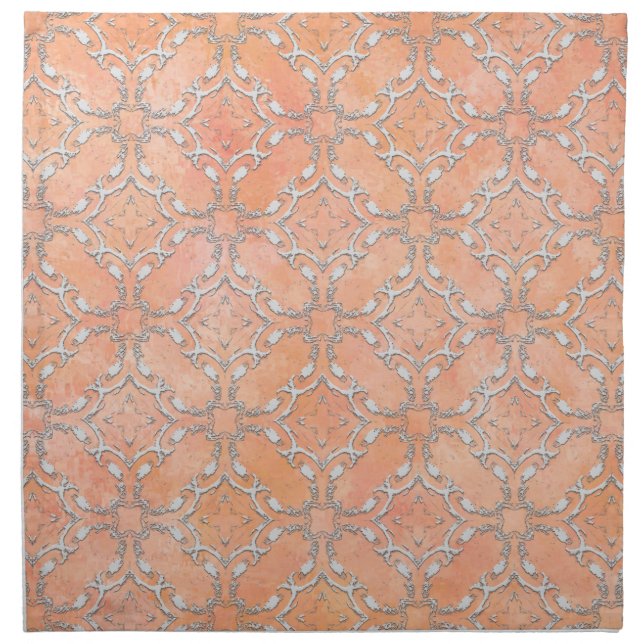 Silver Gray Pink Orange Metallic Filigree Pattern Cloth Napkin (Front)