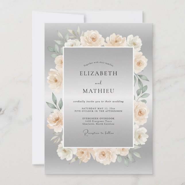 Silver Gray Polished Formal Wedding Invitation (Front)