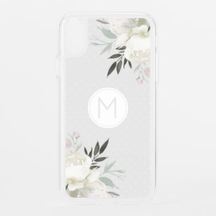 Silver Gray Polka Dot White Rose Floral Monogram iPhone XR Case