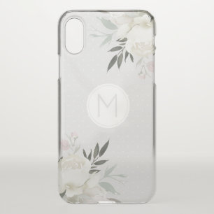 Silver Gray Polka Dot White Rose Floral Monogram iPhone X Case