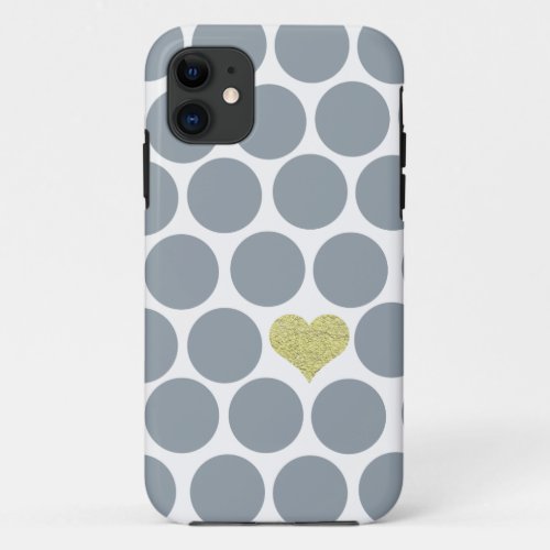 Silver Gray Polka Dots Glitter Heart iPhone iPhone 11 Case