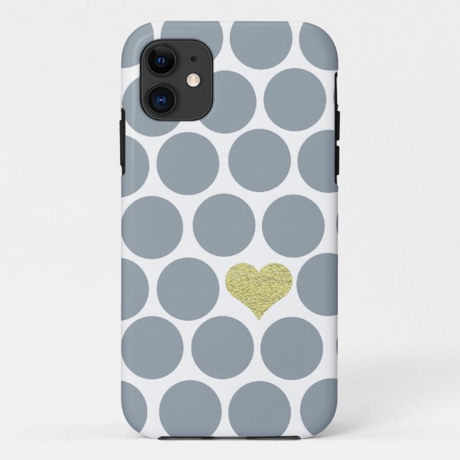 Silver Gray Polka Dots Glitter Heart iPhone Case-Mate iPhone Case (Back)