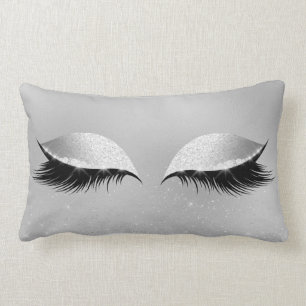 Silver Gray Princess Beauty Lashes Glitter Makeup Lumbar Pillow