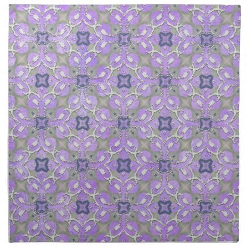 Silver Gray Purple Blue Metallic Filigree Pattern Cloth Napkin