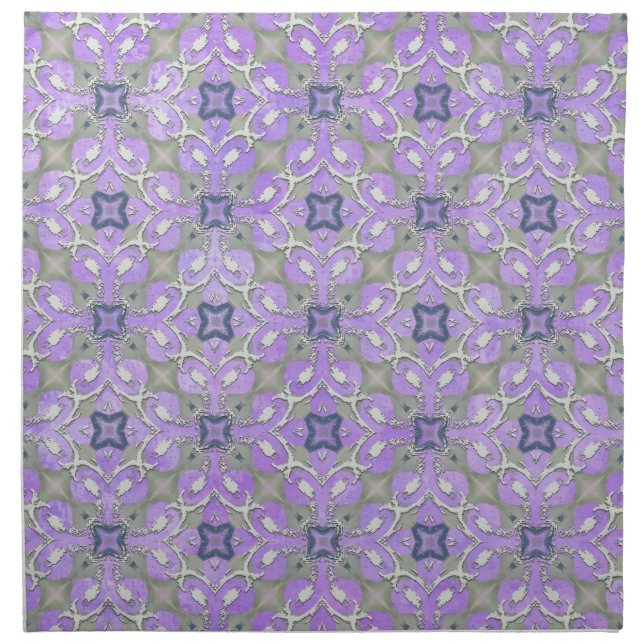 Silver Gray Purple Blue Metallic Filigree Pattern Cloth Napkin (Front)