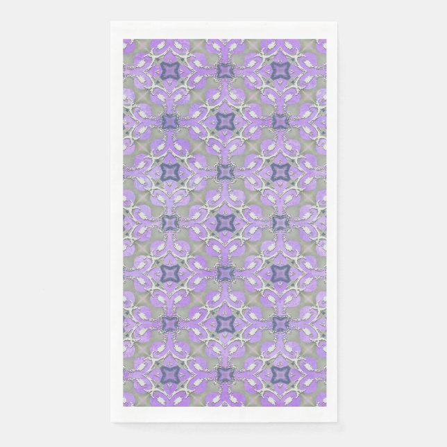 Silver Gray Purple Blue Metallic Filigree Pattern Paper Guest Towels (Front)