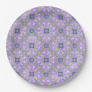 Silver Gray Purple Blue Metallic Filigree Pattern Paper Plates