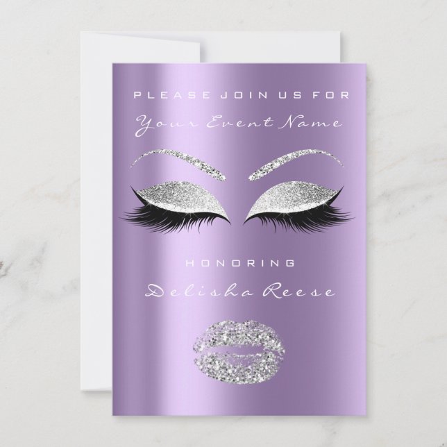 Silver Gray Purple Lips Glitter Bridal Sweet 16th Invitation (Front)