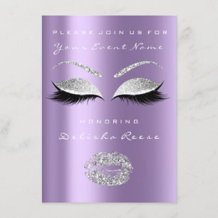 Silver Gray Purple Lips Glitter Bridal Sweet 16th Invitation