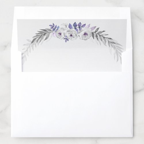 Silver Gray Purple Watercolor Flowers on Silver Envelope Liner