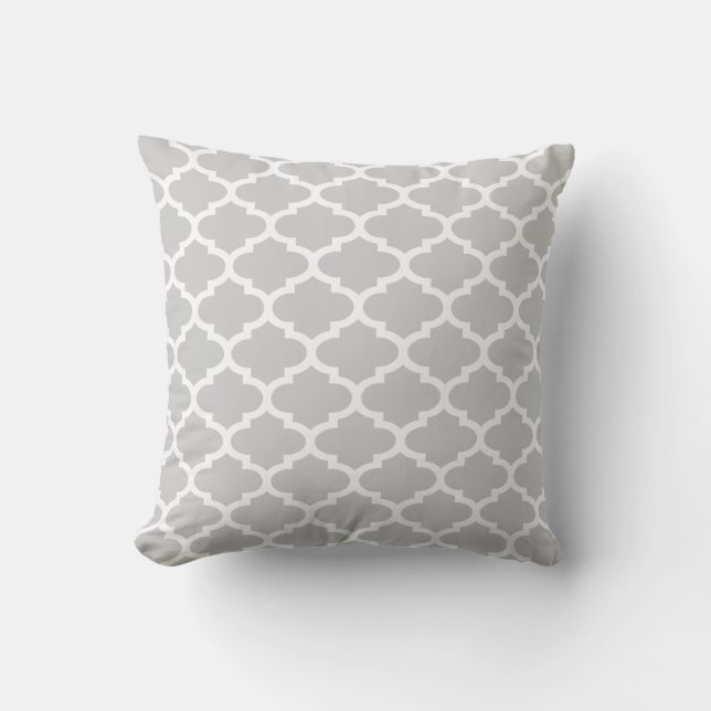Silver gray quatrefoil pattern throw pillow (Front)