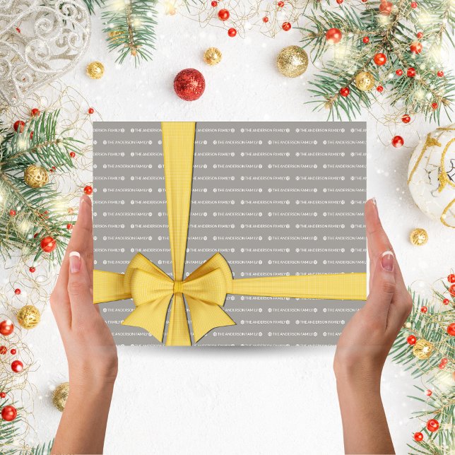 Silver Gray Repeating Name Pattern Christmas Gift Wrapping Paper Sheets (Elegant Silver and White Personalized Name Repeating Pattern Snowman Christmas Gift Wrapper)