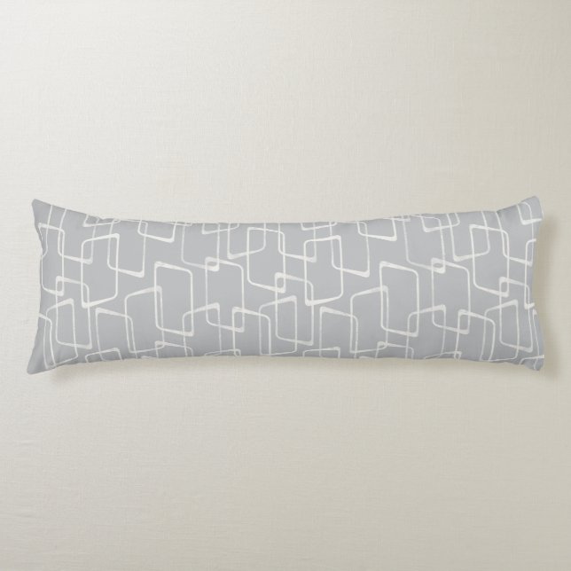 Silver Gray Retro Lino Print Geometric Pattern Body Pillow (Front)