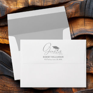 Silver Gray Return Address Graduation Cap Envelope